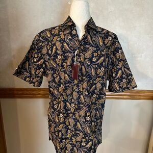 NEW Men's Consequence Paisley Print Shirt - size Medium Navy and yellow